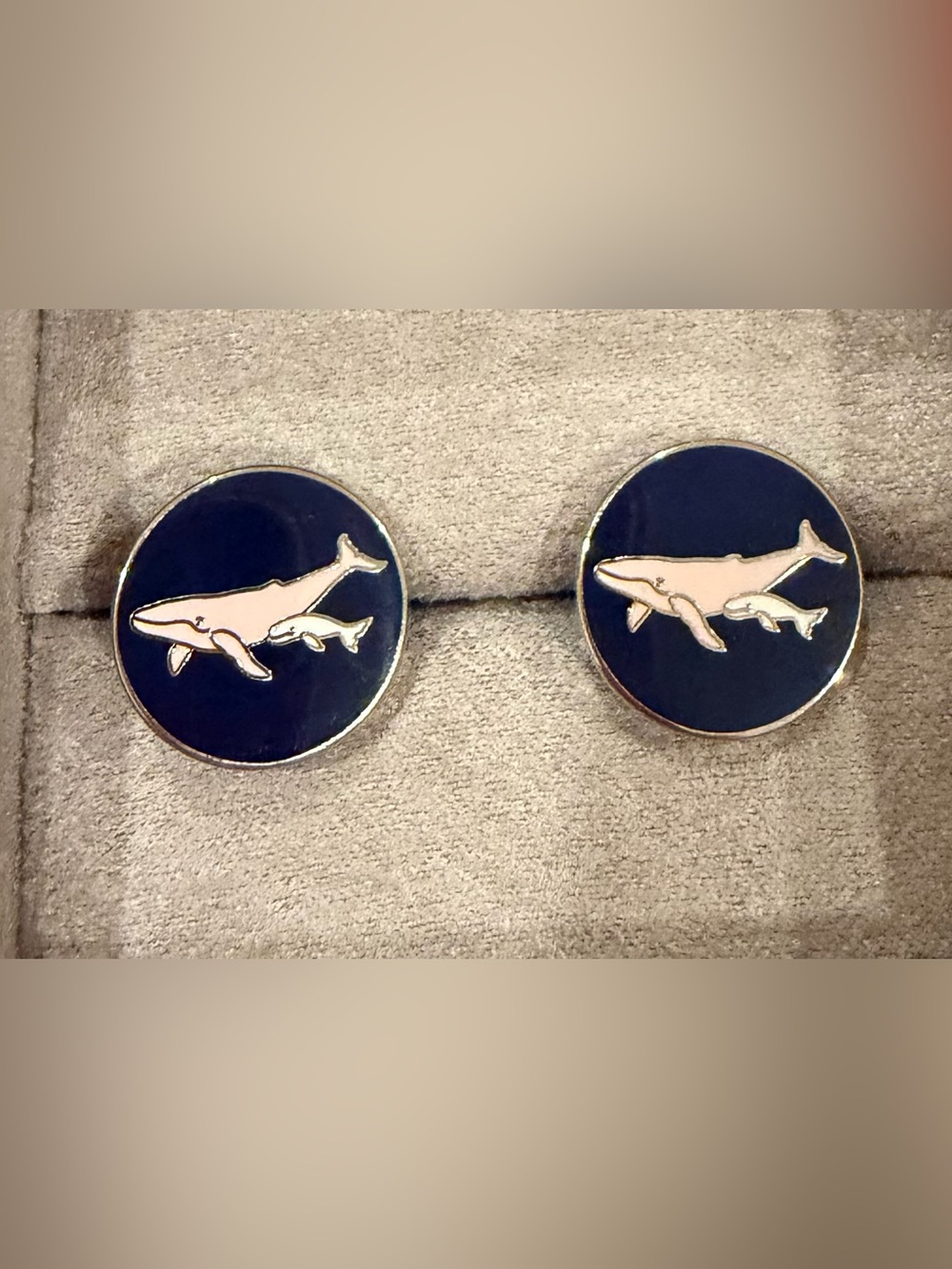 Navy Whale Motif Cuff Links - Silver Accent